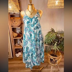 Cynthia Rowley 100% Linen Floral Blue Maxi Dress Size Small Crossback